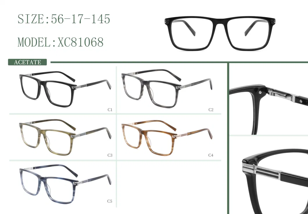 China Supplier Unique Decoration Temple for Man Demi Acetate Browline Optical Frames