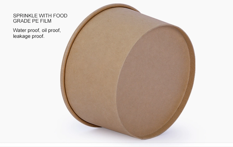 500ml Food Grade Disposable Fried Chicken Fruit Salad Kraft Paper Bowl with Paper Lid