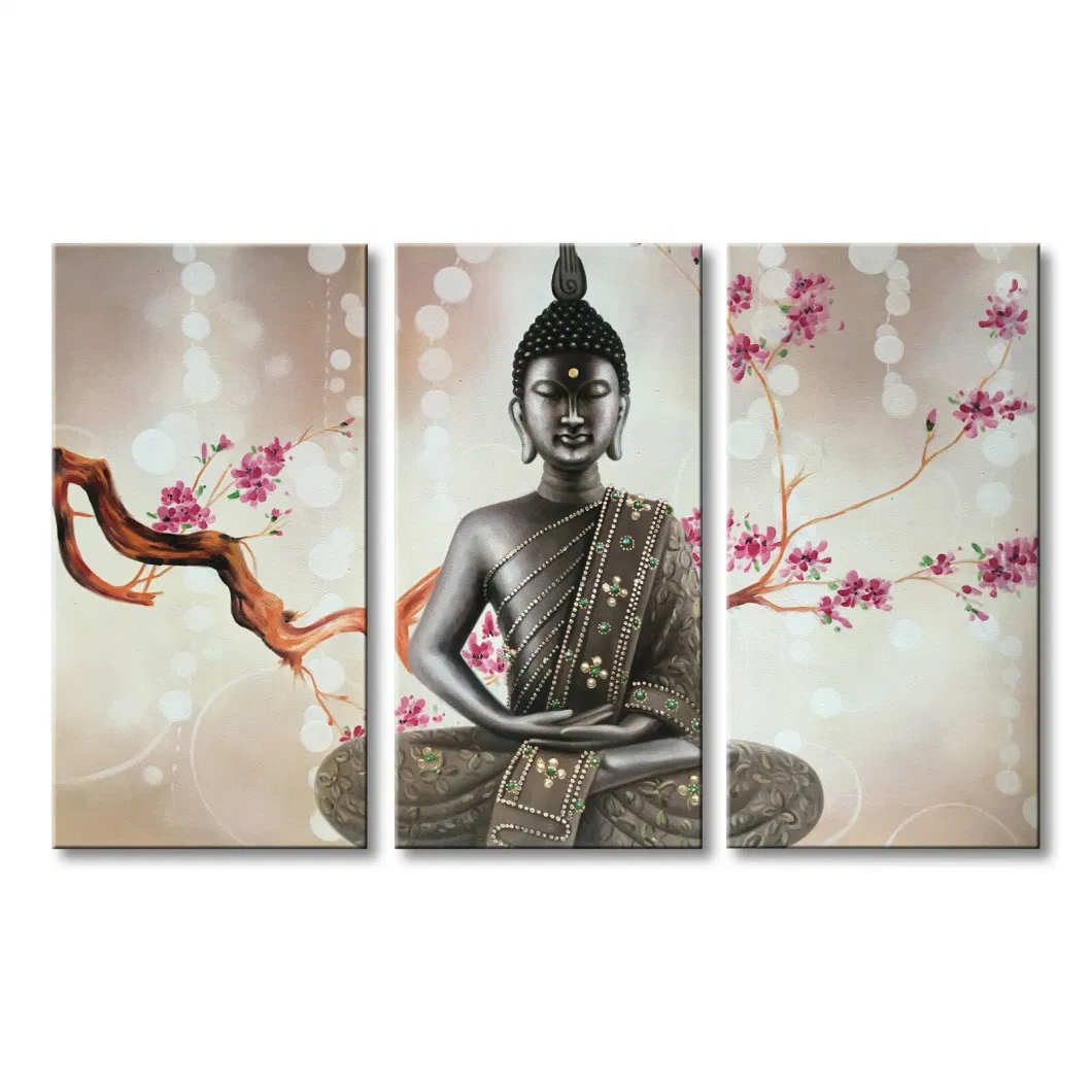 Hand Painted Buddha Oil Painting on Canvas 3 Pieces Wall Art