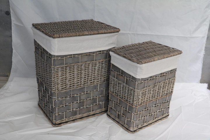 Hand Woven Willow Storage Basket with Lid Liner Used for Bathroom Living Room