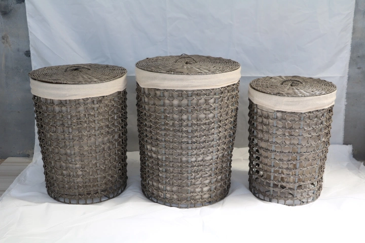 Hand Woven Willow Storage Basket with Lid Liner Used for Bathroom Living Room