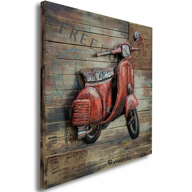 Vancy Arts 3D Large Wall Art Metal Motorcycle Handicraft Hammered Galvanized Metal Hand Painted Ready to Hang 3D Metal Wall Art