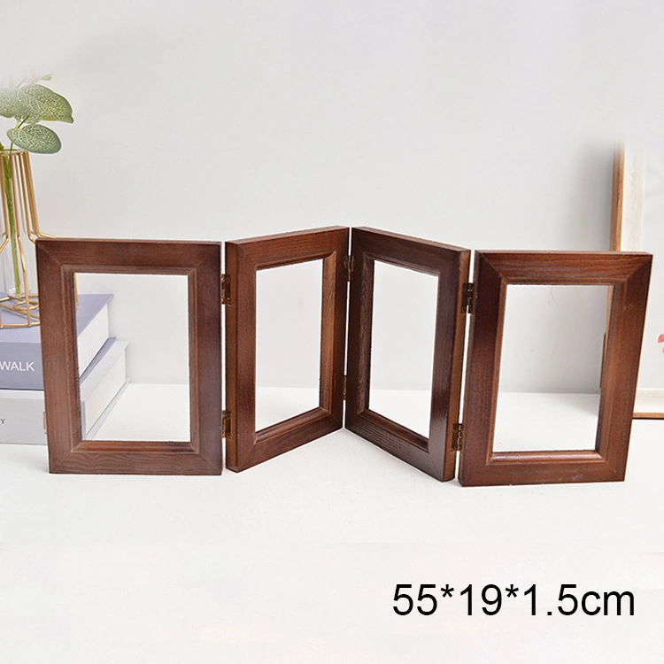 Hinged Folding Triple Picture Frames Collage Bamboo Photo Frames with Real Glass Front