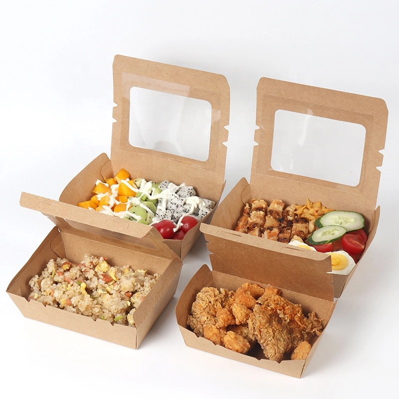 Disposable Fruit Salad Container Packaging Take Away Box Disposable Paper Salad Bowl with Lid