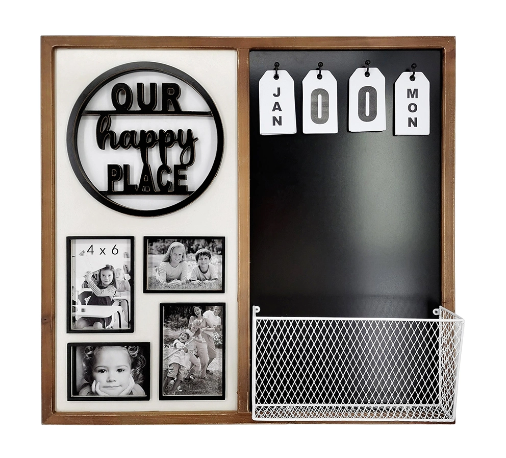 Wooden Frame Family Photo Collage with Weekly Chalkboard for Home Decor