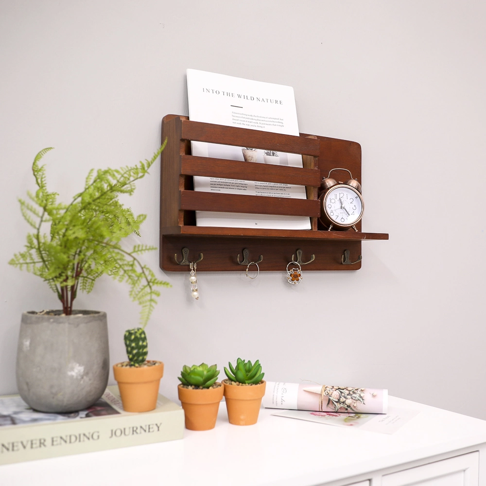 Wooden Key Holder Wall Mounted Mail Organizer