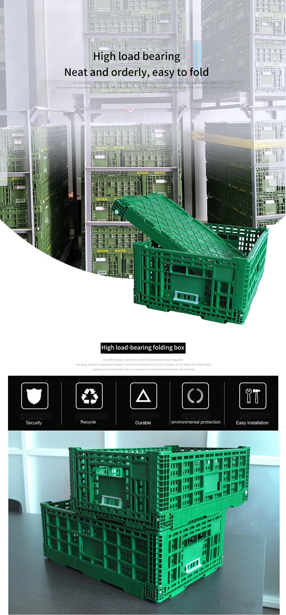 Basic Customization Supermarket Vegetable and Fruit Plastic Box Crate Foldable Folding Basket Plastic Storage