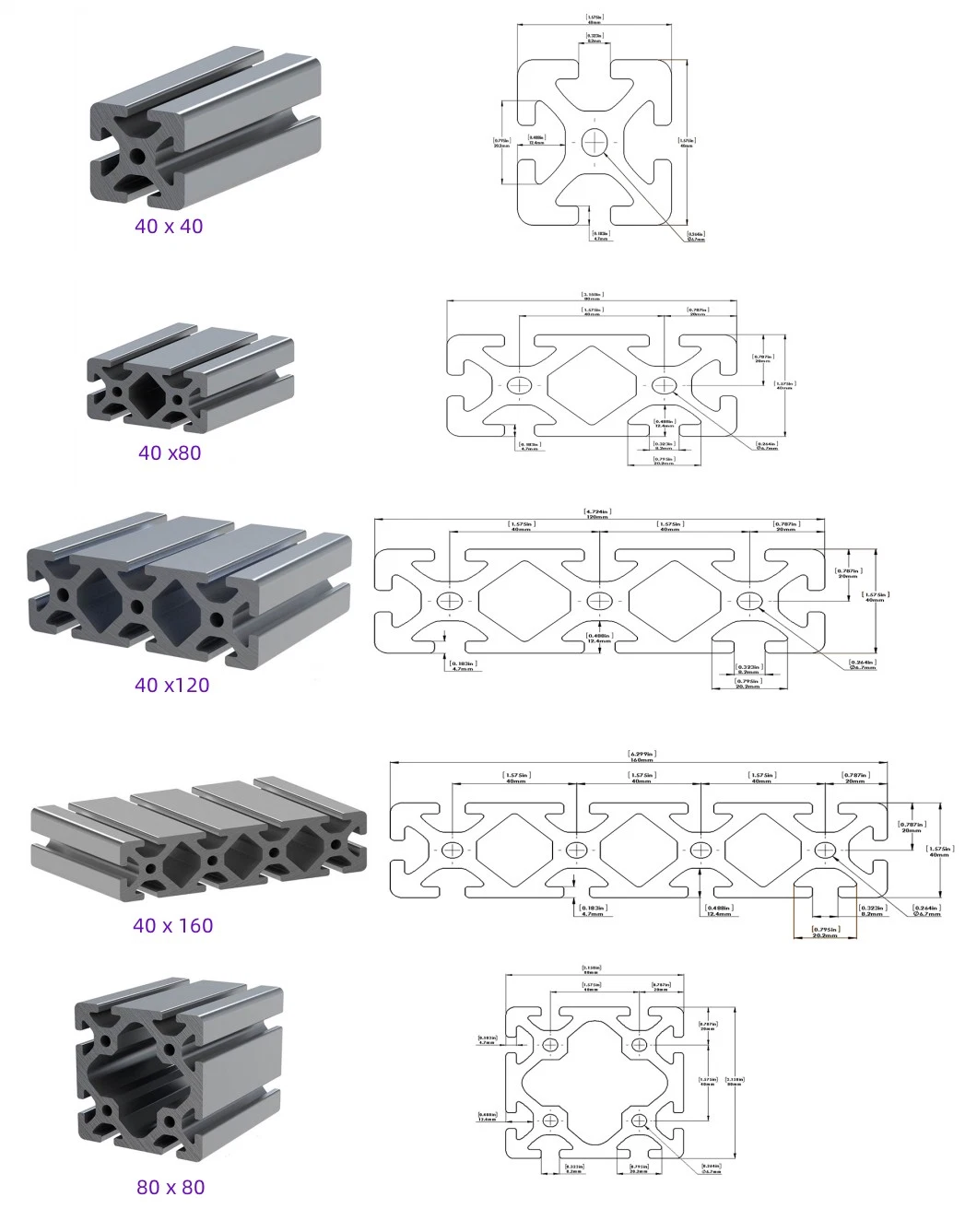 6063 Aluminium Profile 40X40 Aluminum Frame