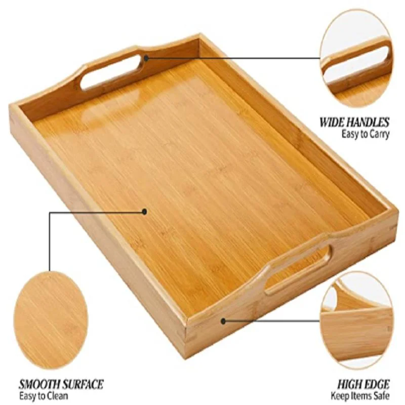 Bamboo Serving Tray Wooden with Handles Multi Functional Wholesale