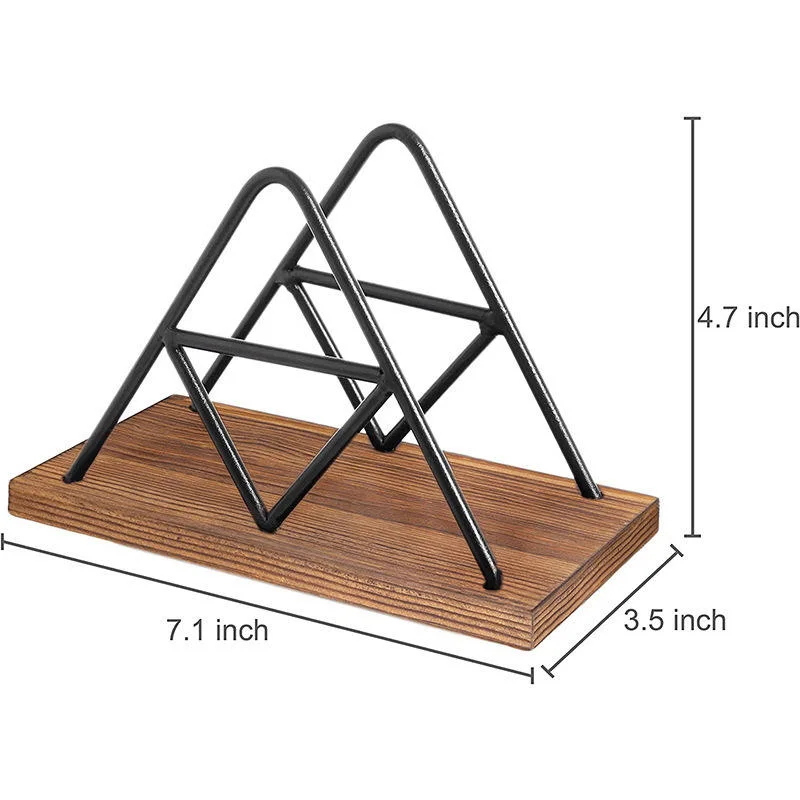 Triangle Paper Towel Rack Wood Metal Upright Napkin Rack Portable Wrought Iron Wooden Tissue Holder