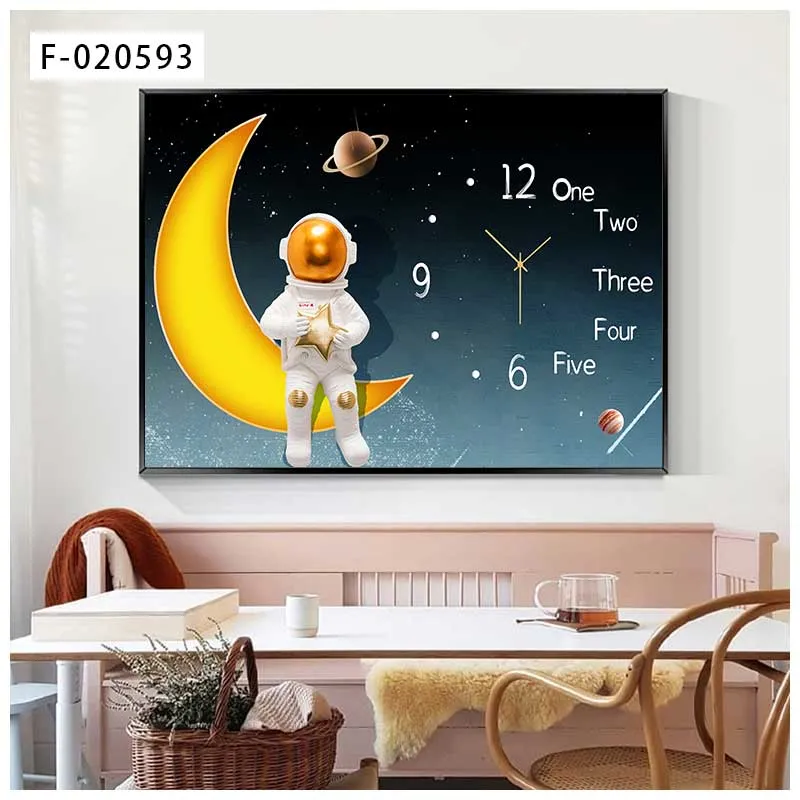 Luxury Glass Crystal Wall Art Painting Clock for Home Decor