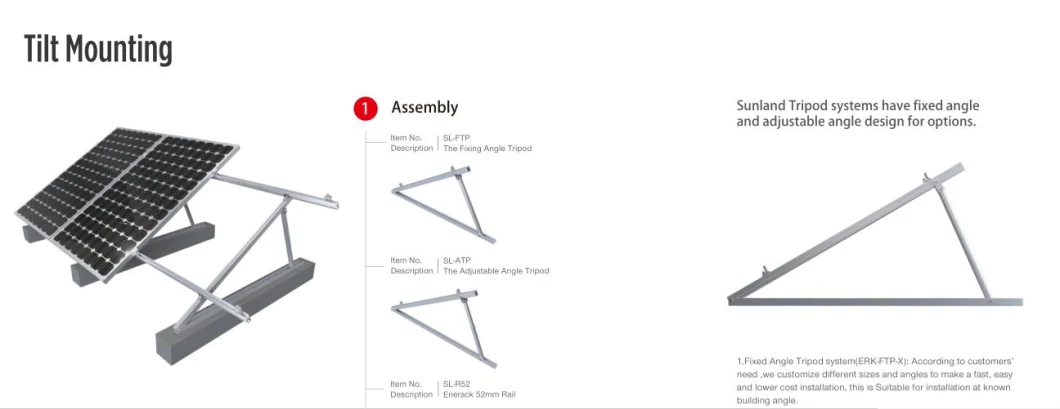 Flat Roof Mounting Solar Panel Aluminum Triangle Frame Adjustable Angle