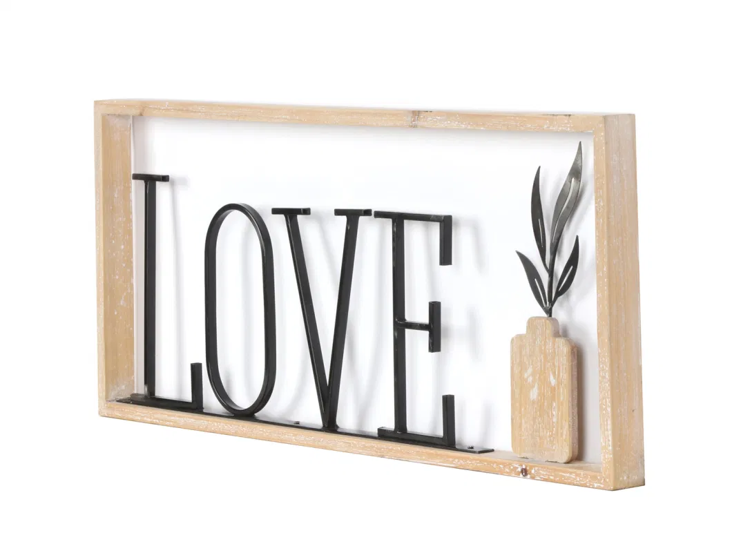 Wood Frame Love Metal Letter Wooden Base Wall Hanging for Home Decoration