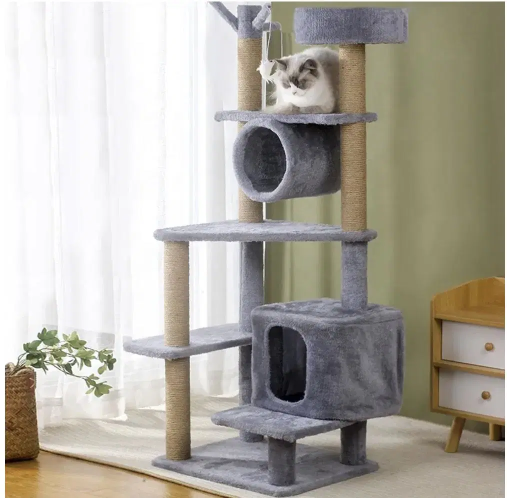 Luxury Easy Assemble Durable Wood Sisal Cat Tree House Cat Climbing Frame