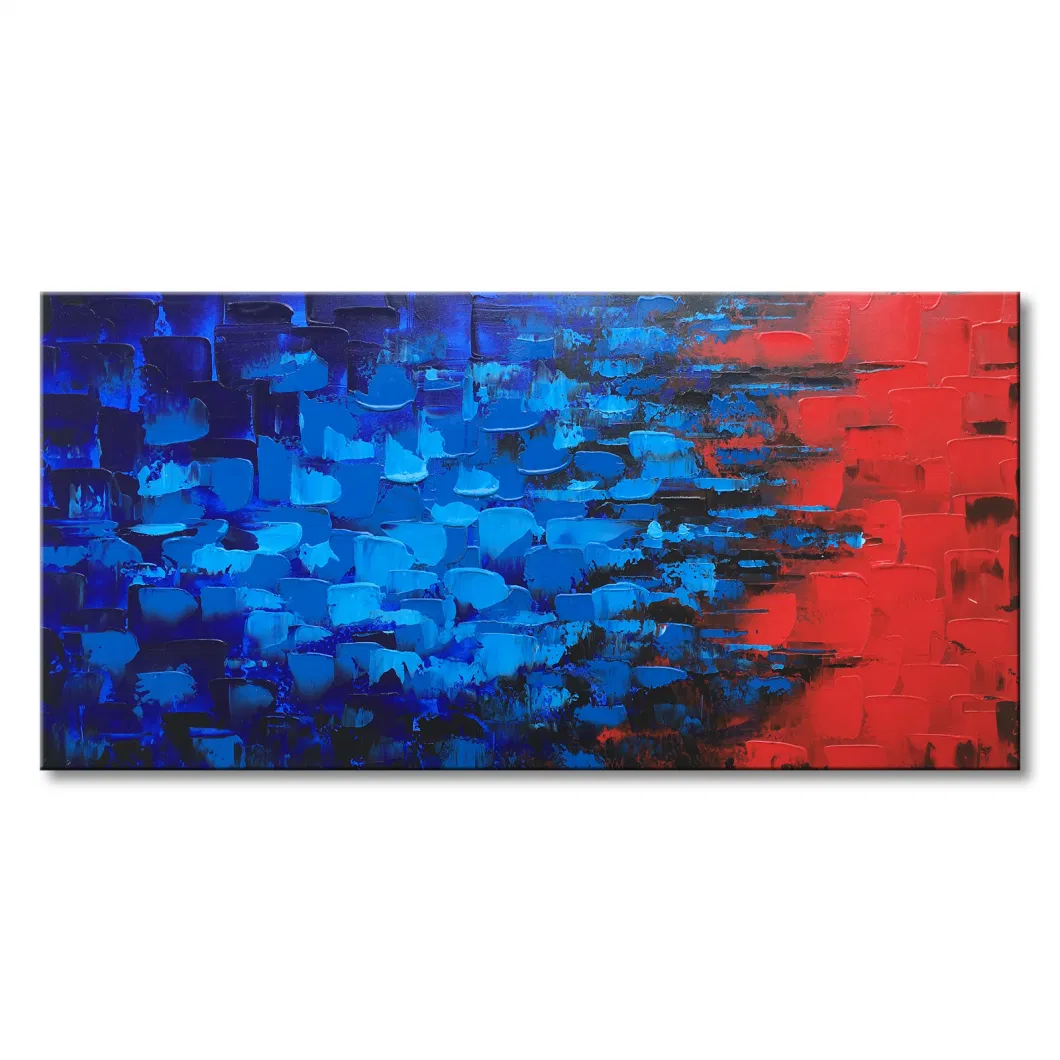 Hand Painted Blue and Red Textured Abstract Wall Art