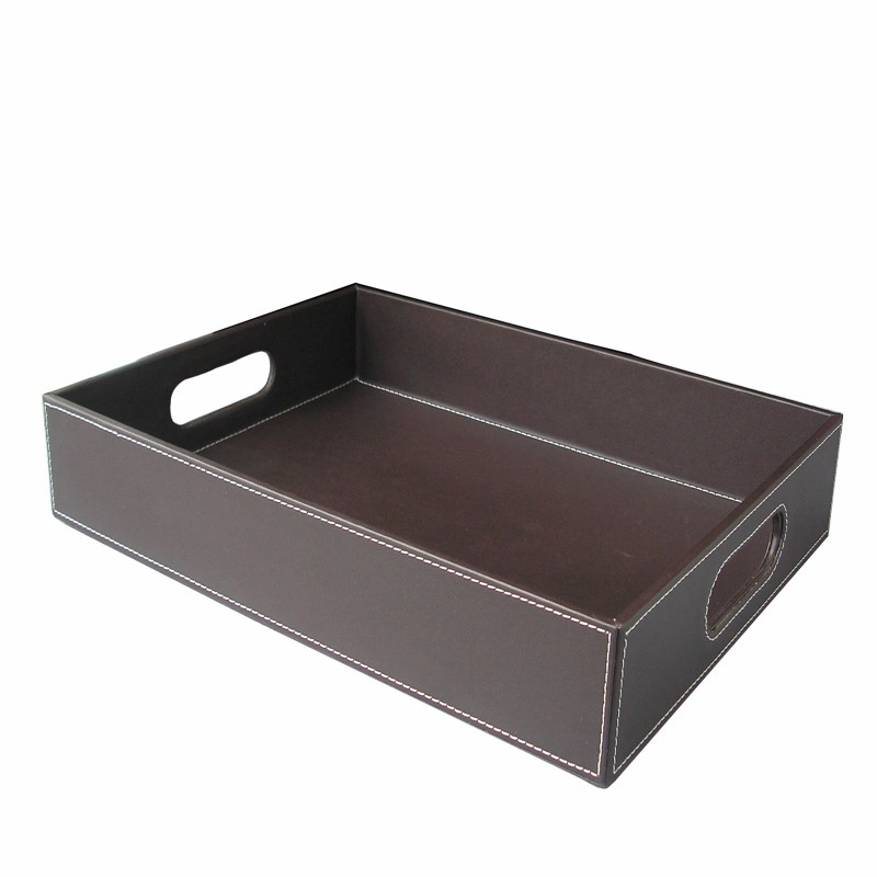 Jewelry Large Tray PU Leather Serving Tray with Handles for Hotel Home Desktop Storage Organizer