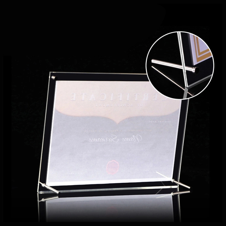 Custom Size Transparent Acrylic Photo Frame Business License Desk Display Stand