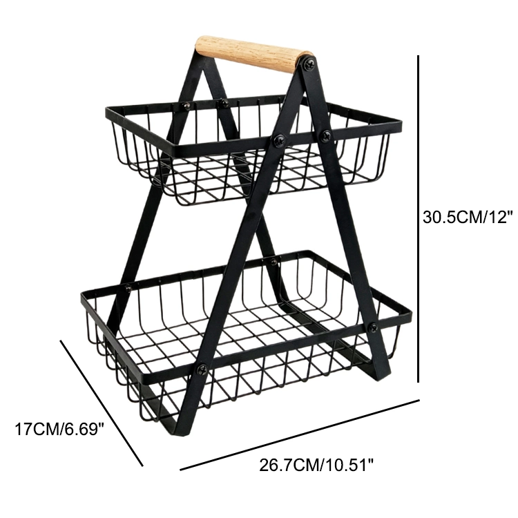 Home Decorative Kitchen Countertop Organizer Detachable Storage Rack Wire Bread Stand Holder Bowl Metal 2 Tier Fruit Basket