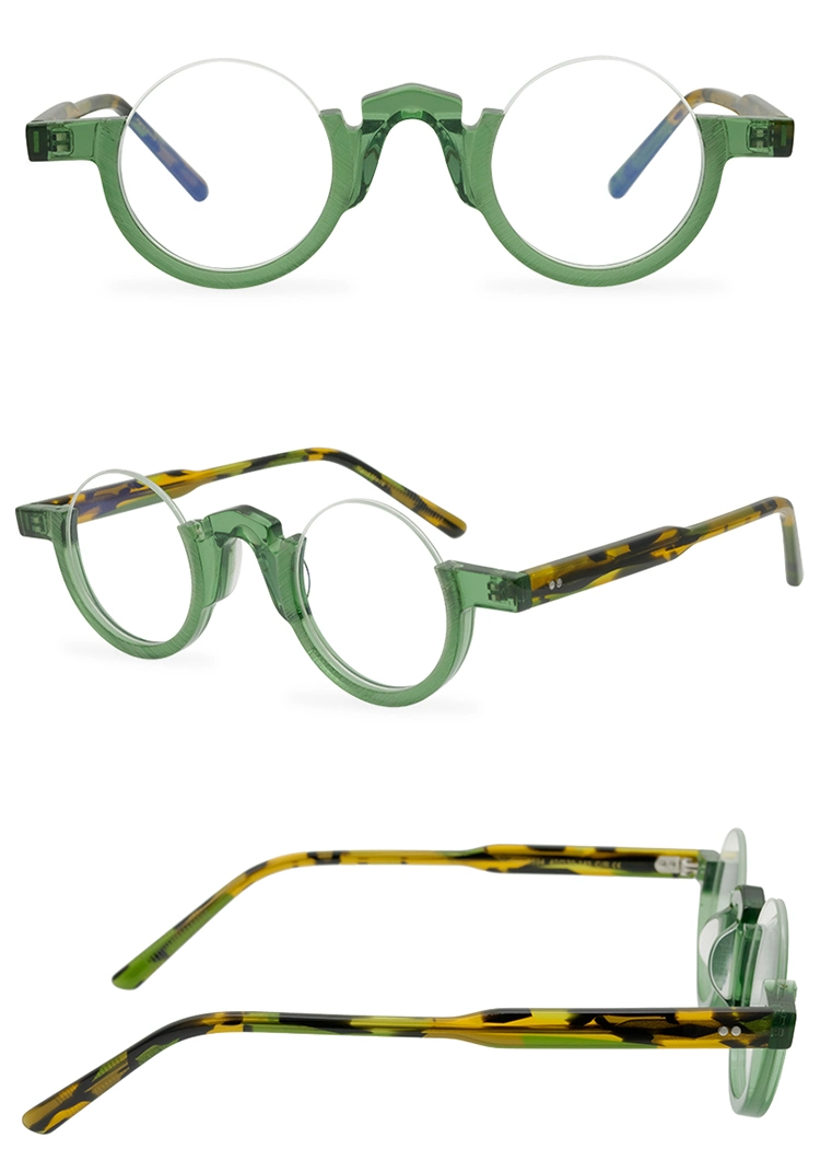 Retro Round Eyeglasses Semi-Frames Fashion Trend Acetate Half Frame Optical Glasses Frame Ladies Small Circular