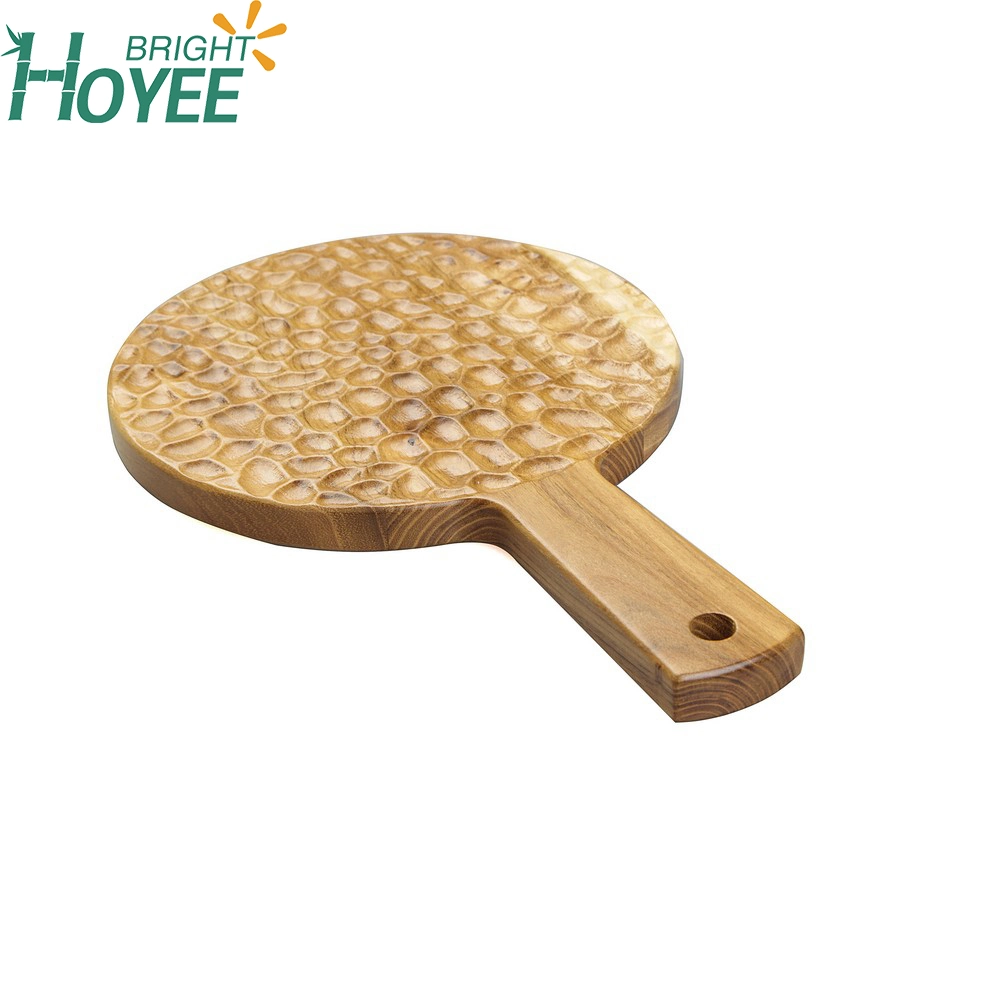 Special Yuzuki Teak Wood Round Serving Tray with Handle