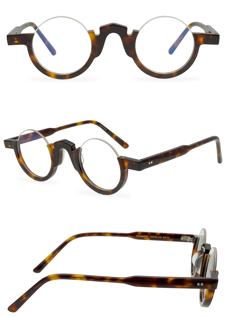 Retro Round Eyeglasses Semi-Frames Fashion Trend Acetate Half Frame Optical Glasses Frame Ladies Small Circular