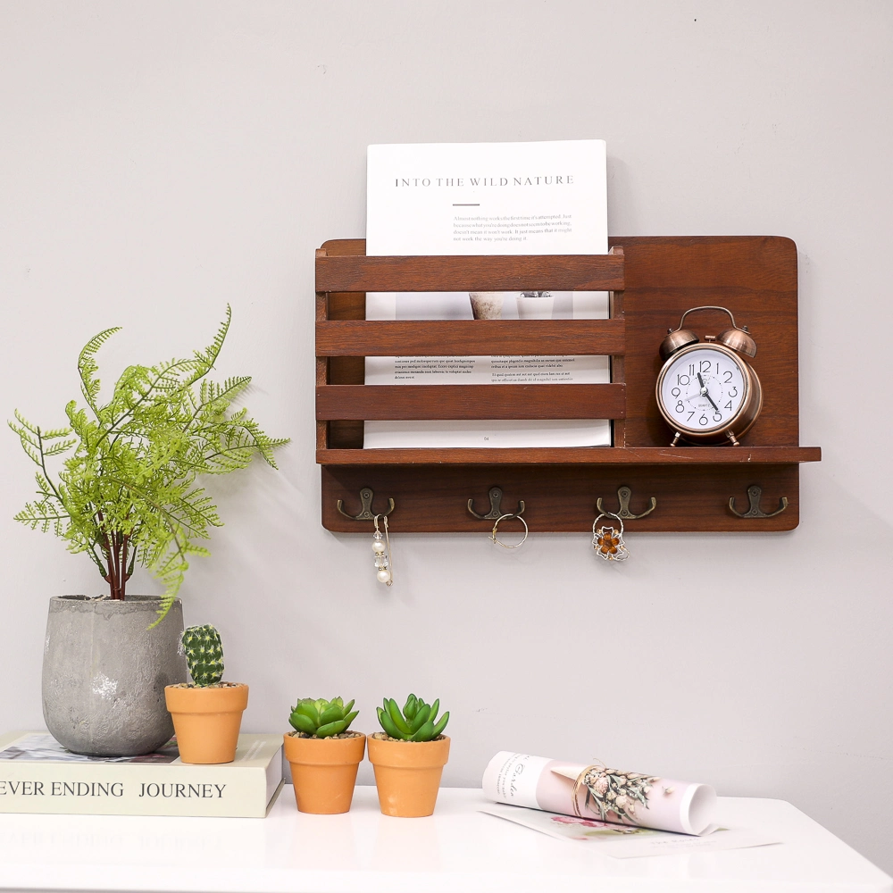 Wooden Key Holder Wall Mounted Mail Organizer