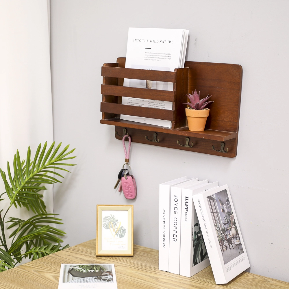 Wooden Key Holder Wall Mounted Mail Organizer