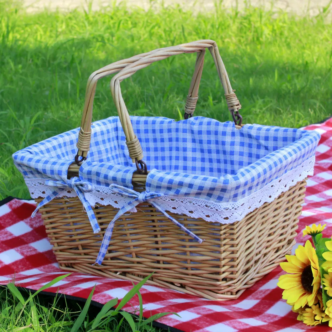 Discount Price Retangular Rattan Fruit Eco-Friendly Red Green Large Picnic Storage Basket