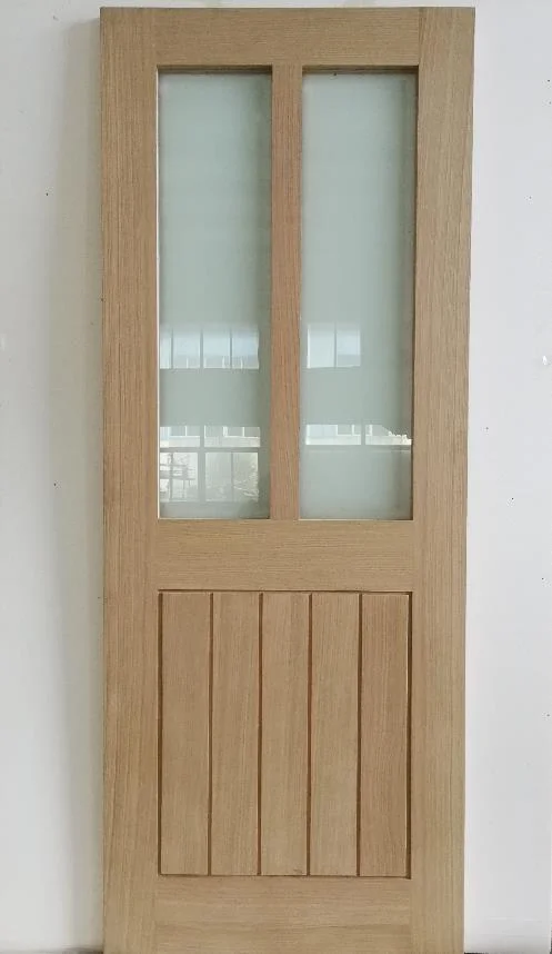 China Factory Sale Wood Frame with 2 Lites Oak Wooden Door for Kitchen