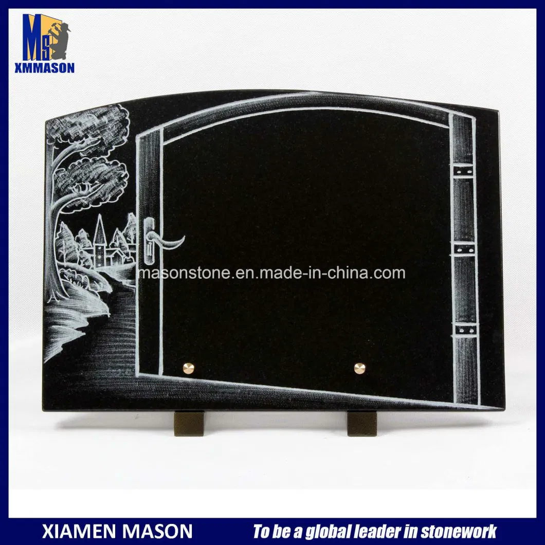 Line Engraved Shanxi Black Granite Memorial Plaques