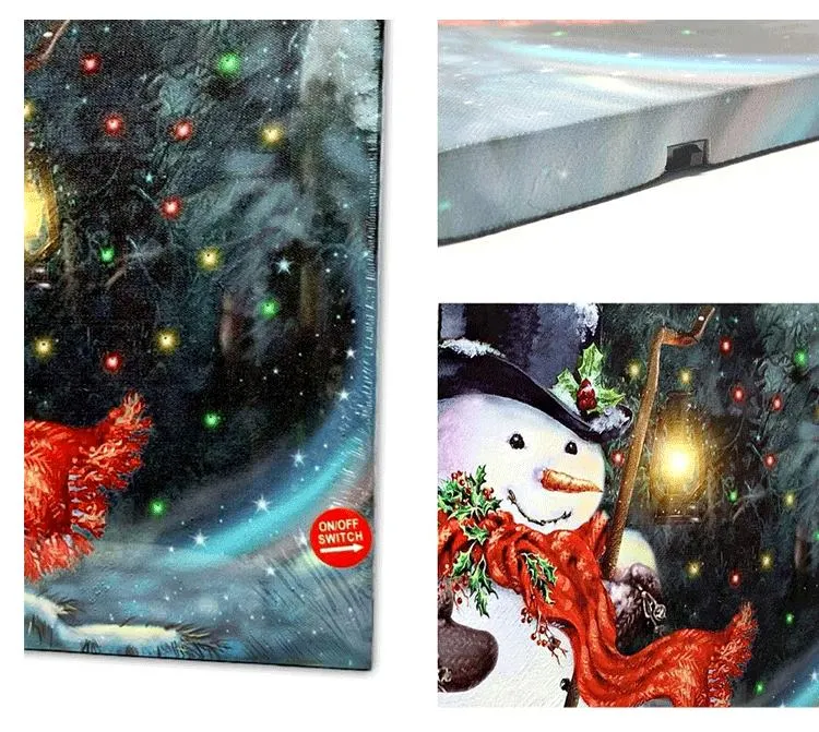 Red Christmas LED Wall Canvas Art Home Decor, Light up Battery Operated Snowy Winter Scene, Winter Path Home Winter