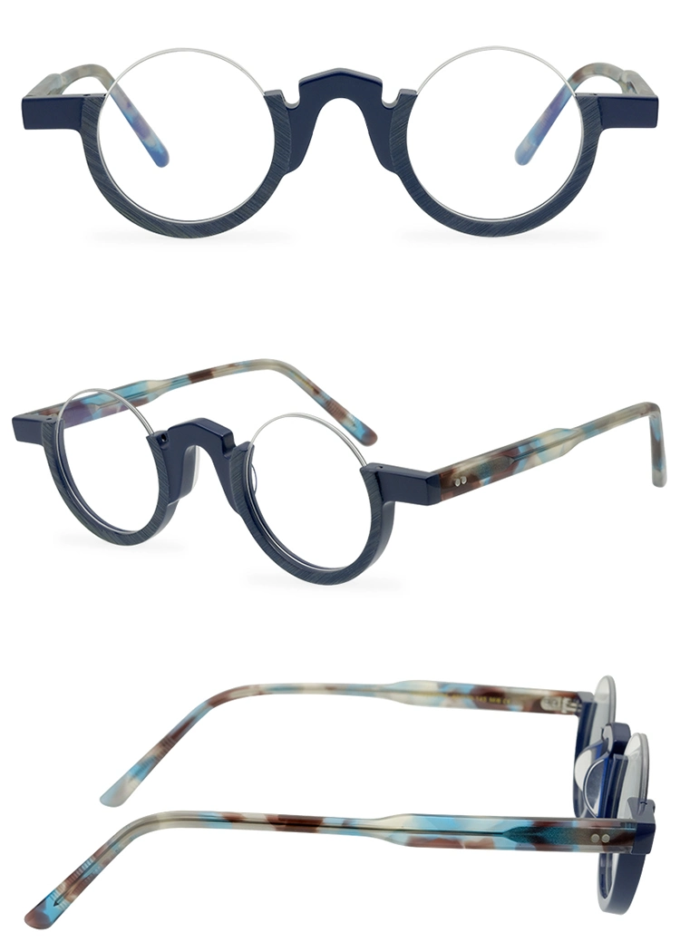 Retro Round Eyeglasses Semi-Frames Fashion Trend Acetate Half Frame Optical Glasses Frame Ladies Small Circular