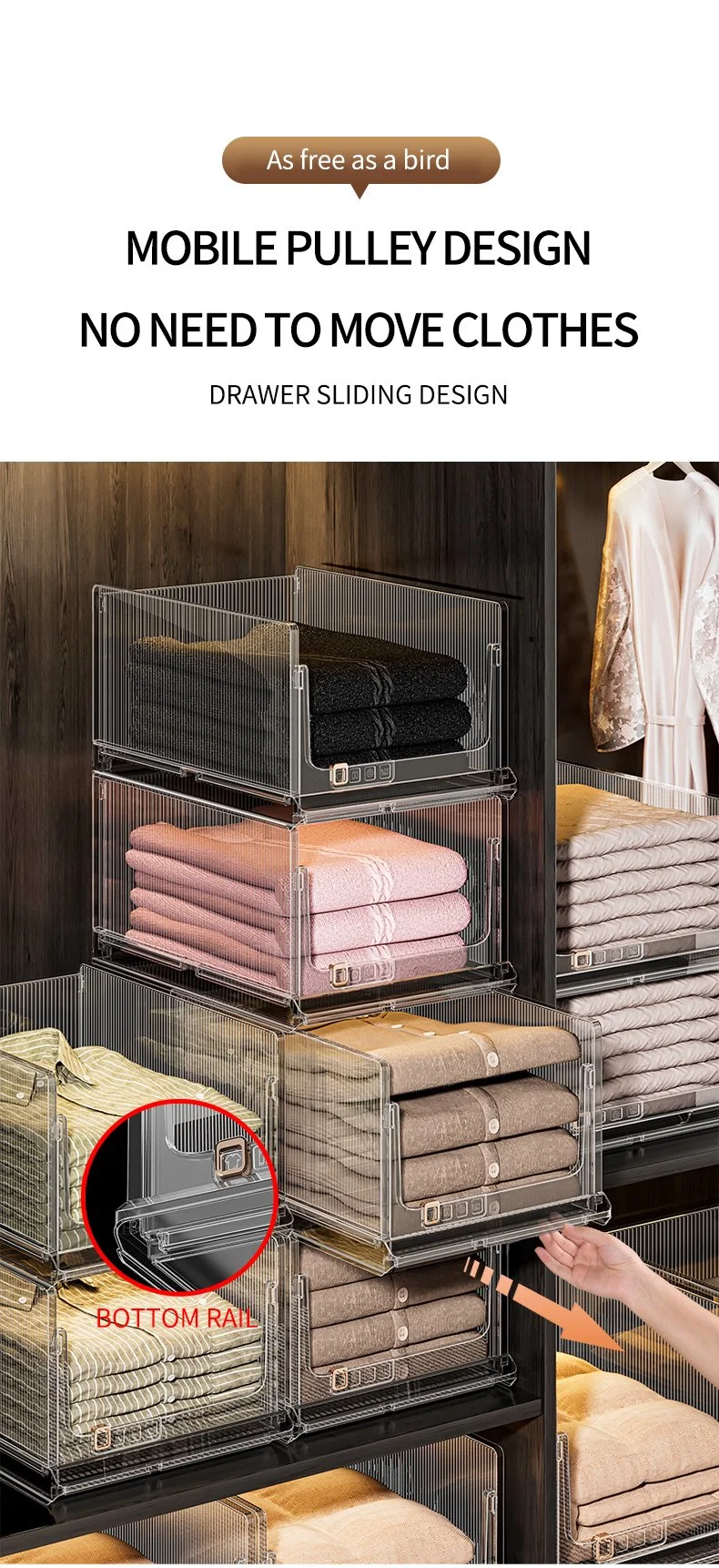 Lvcat Closet Layered Classify Clothes Transparent Foldable Plastic Storage Baskets for Storage Clothes