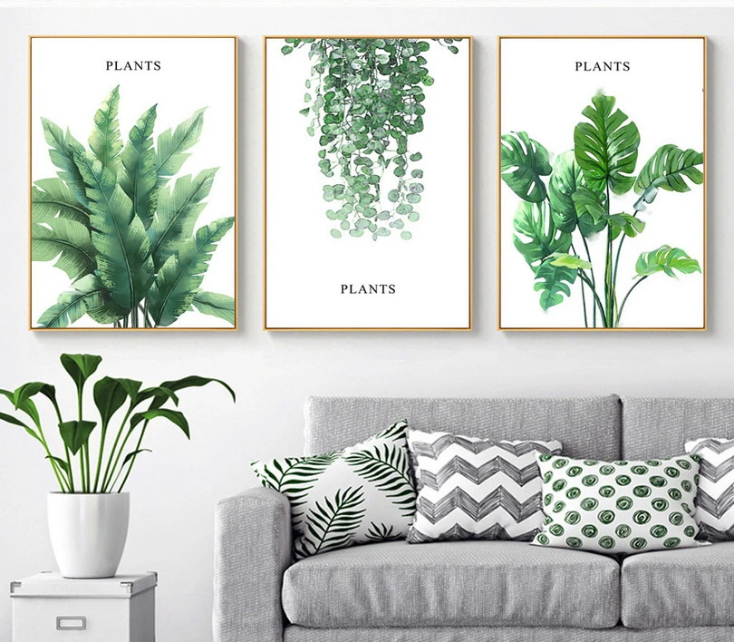 4 Plant Home Decor Prints Floral Kitchen Flower Leaves Botanical Framed Plant Wall Art Canvas Prints