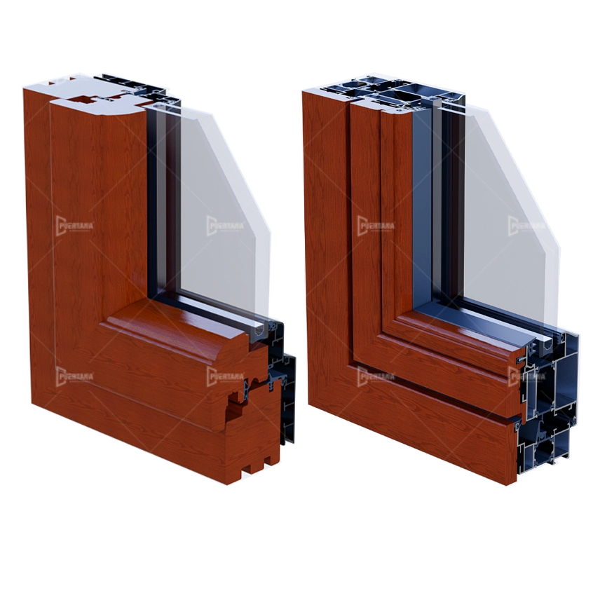 Red Oak Wood Classic Crank out Casement Window Aluminium Frame with Simulated Bars Windows