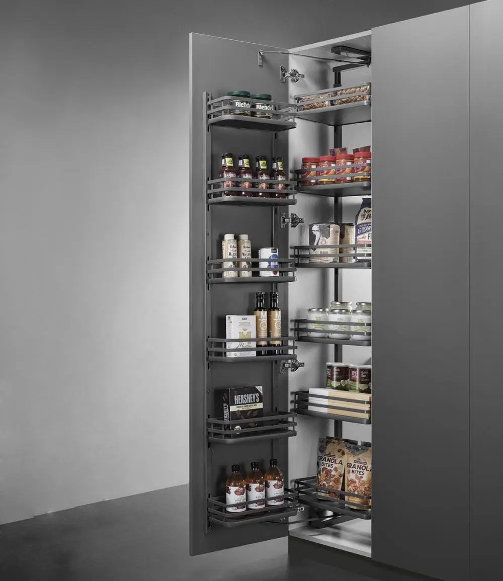 Kitchen Cabinet Storage Rack Dark Grey Solid Base Basket Pull out 6 Tier Pantry Basket