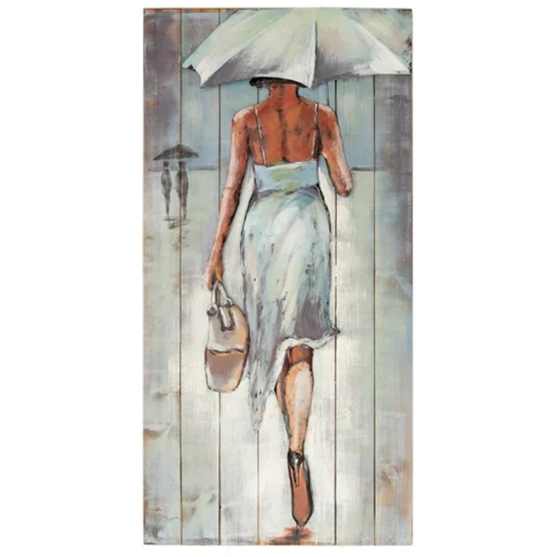 Vancy Arts Modern Wood Board Painting Deco Lady Embossed Galvanized Abstract Metal Wall Art Decor Hanging