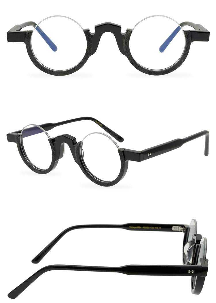 Retro Round Eyeglasses Semi-Frames Fashion Trend Acetate Half Frame Optical Glasses Frame Ladies Small Circular