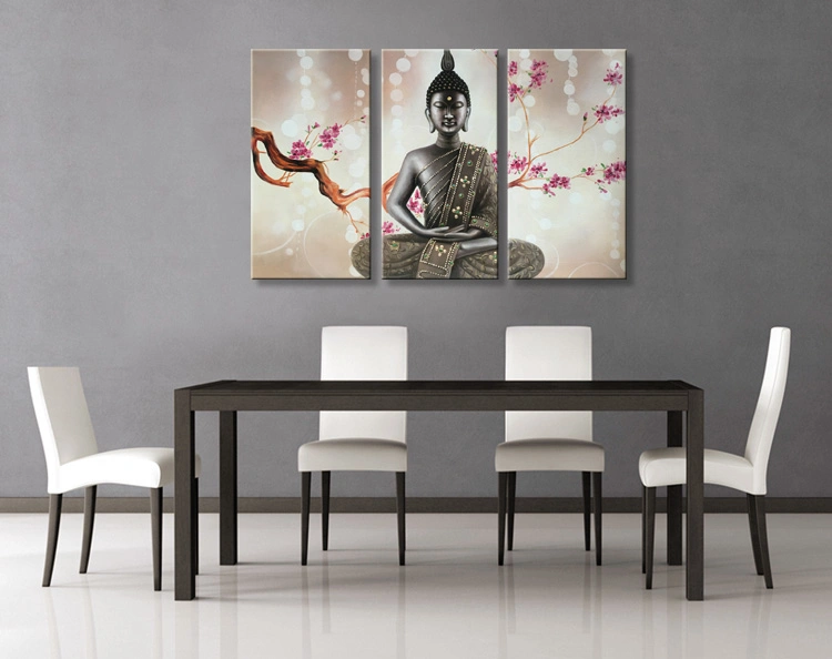 Hand Painted Buddha Oil Painting on Canvas 3 Pieces Wall Art