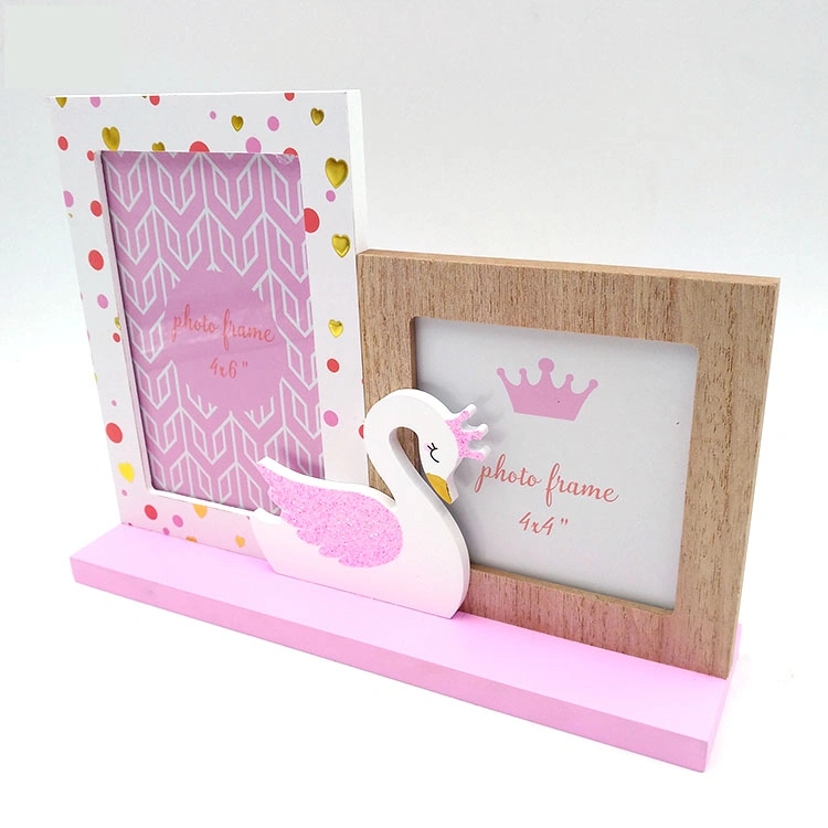 Wood Picture Photo Frame Cartoon Swan Princess Image Picture Frame for Multiple Desktop Decor