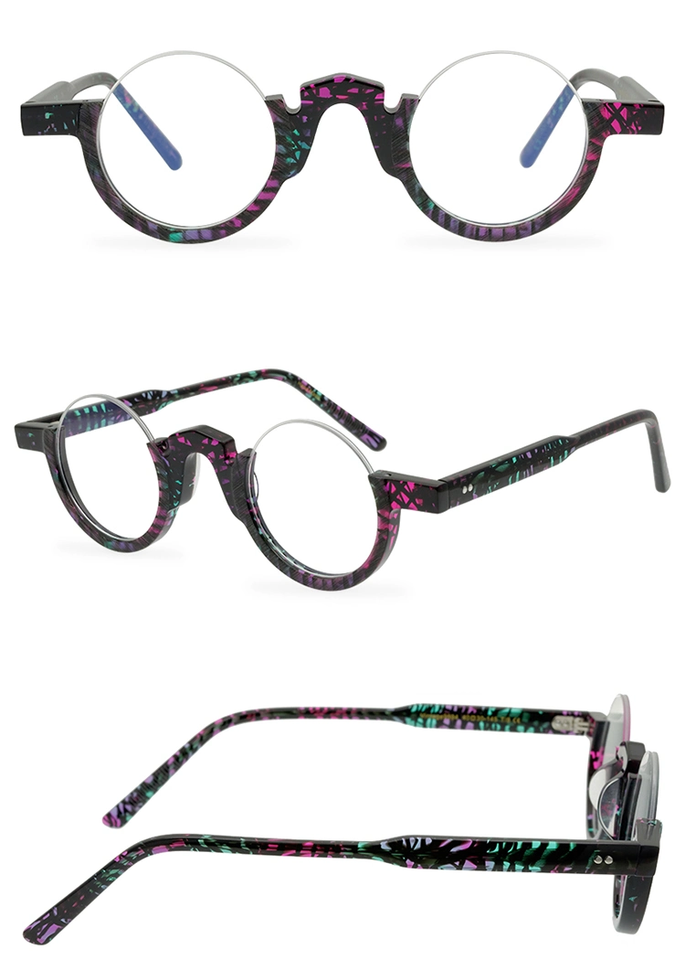 Retro Round Eyeglasses Semi-Frames Fashion Trend Acetate Half Frame Optical Glasses Frame Ladies Small Circular