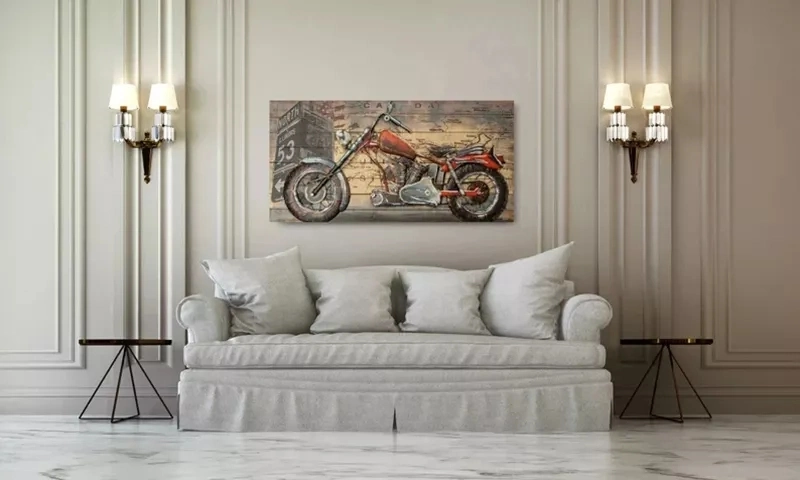 Vancy Arts 3D Large Wall Art Metal Motorcycle Handicraft Hammered Galvanized Metal Hand Painted Ready to Hang 3D Metal Wall Art