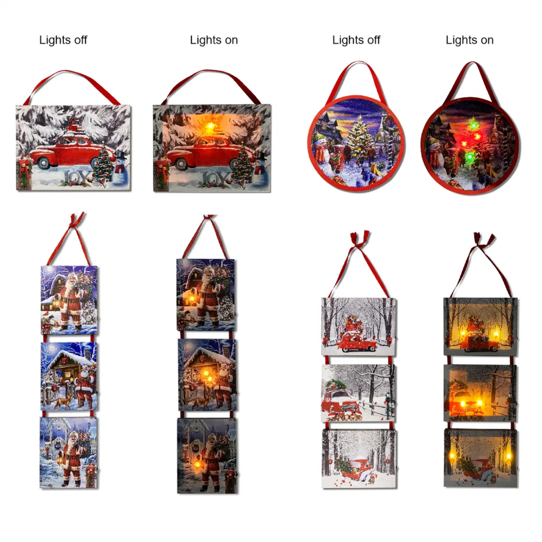 Christmas LED Lighted Canvas Wall Art Prints with Christmas Tree String Lights Candle Picture Holiday Decor