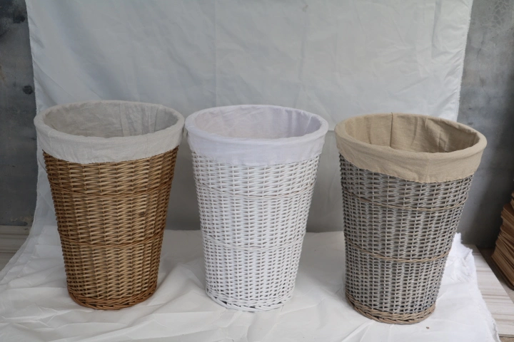 Hand Woven Willow Storage Basket with Lid Liner Used for Bathroom Living Room