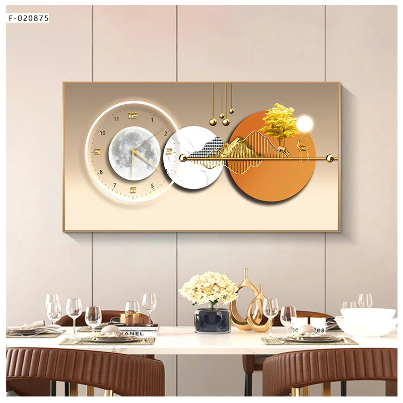 Luxury Glass Crystal Wall Art Painting Clock for Home Decor