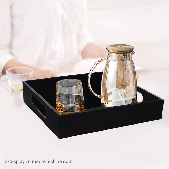 12&quot; Square Acrylic Tea Serving Tray with Handles for Kitchen Dining