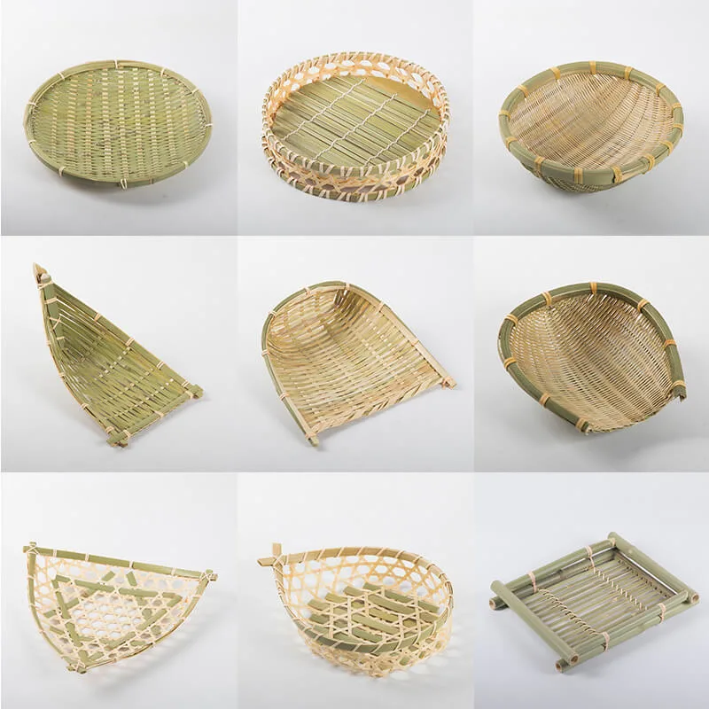 Woven Round Simple Wooden Rattan Serving Trays Tray Bamboo with Handles Cheap Wholesale