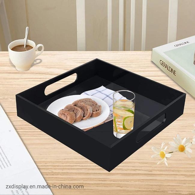 12&quot; Square Acrylic Tea Serving Tray with Handles for Kitchen Dining