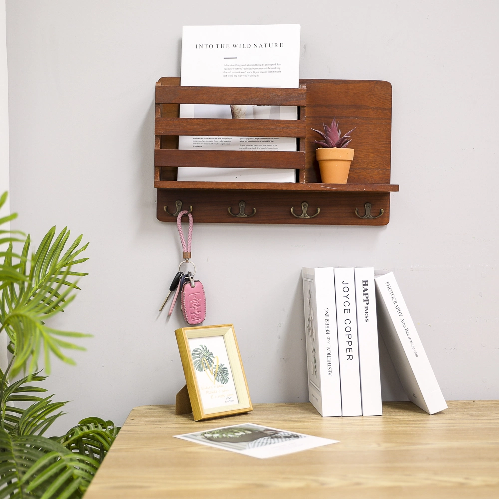 Wooden Key Holder Wall Mounted Mail Organizer