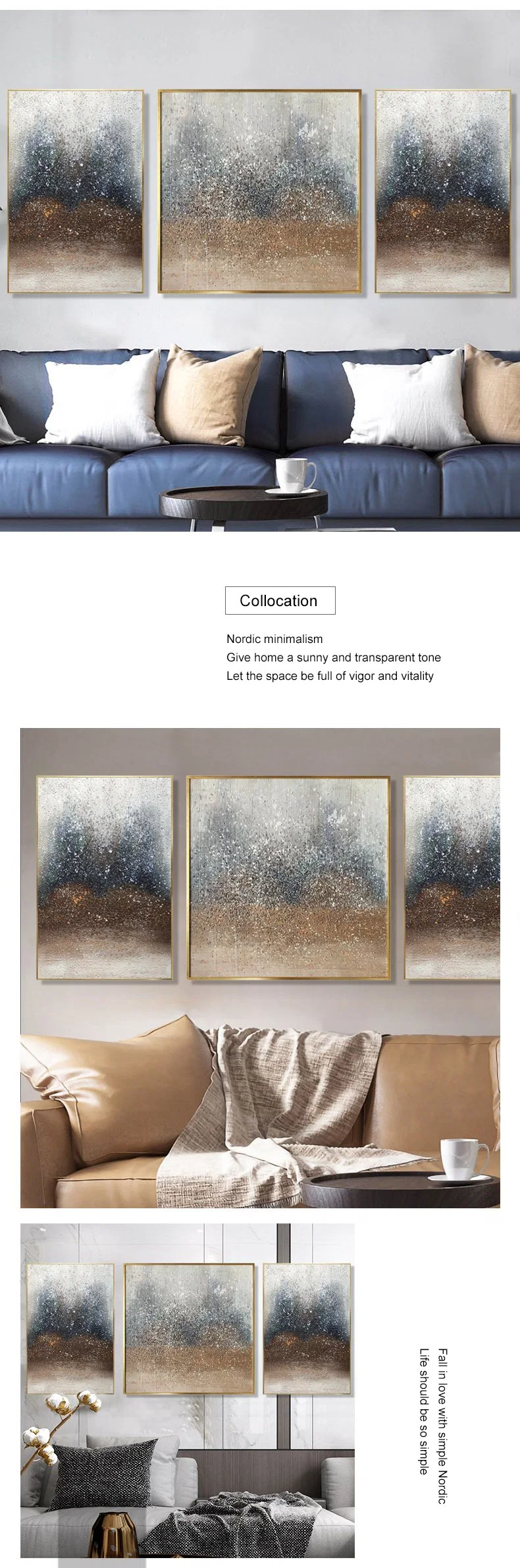 Nordic Decoration Painting Living Room Sofa Background Wall Triptych Hanging Pictures Abstract Art Beach Oil Painting